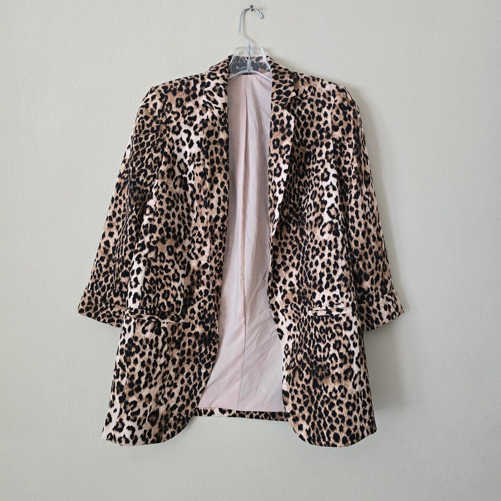 Express Leopard Print Open Front Blazer Jacket Brown Black Size XS Preppy - Picture 3 of 6